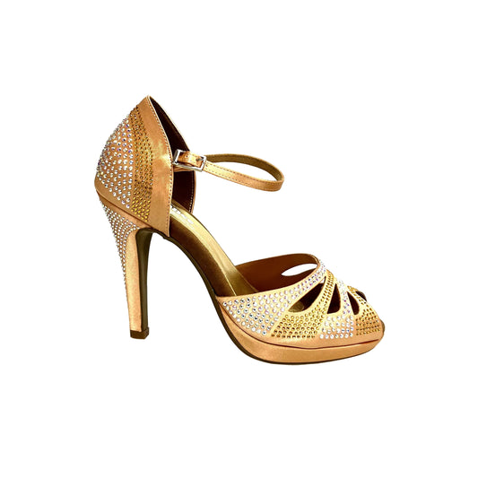 Scarpa da Ballo in Raso Seta Carne Flesh Con Swarovski Boreali e Beige Alexa Wish Dance, vista laterale