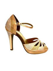 Load image into Gallery viewer, Alexa (LP4) - Scarpa da Ballo in Raso Seta Carne Flesh Con Swarovski Boreali e Beige con Tacco alto a Spillo largo e Plateau Confort Flex