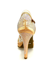 Carica immagine nella Galleria, Alexa (LP4) - Scarpa da Ballo in Raso Seta Carne Flesh Con Swarovski Boreali e Beige con Tacco alto a Spillo largo e Plateau Confort Flex