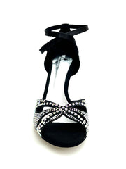 Carica immagine nella Galleria, Deluxe Butterfly (L2) - Scarpa da Ballo in Raso Seta Nera con Swarovski Boreali e Tacco a Stiletto Squadrato Smaltato Nero