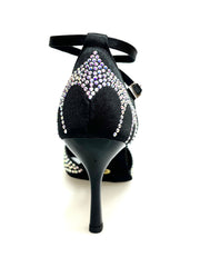 Carica immagine nella Galleria, Deluxe Butterfly (L2) - Scarpa da Ballo in Raso Seta Nera con Swarovski Boreali e Tacco a Stiletto Squadrato Smaltato Nero