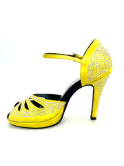 Carica immagine nella Galleria, Alexa (LP4) - Scarpa da Ballo Camoscio Giallo Fluò Con Swarovski Boreali Tacco Alto Spillo Largo e Platò Confort Flex