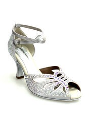 Carica immagine nella Galleria, DADA Diamond QB (L52) - Scarpa da Ballo da Donna in Raso Argento Cinturino incrociato alla caviglia Con Swarovski Boreali