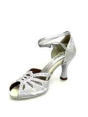 Carica immagine nella Galleria, DADA Diamond QB (L52) - Scarpa da Ballo da Donna in Raso Argento Cinturino incrociato alla caviglia Con Swarovski Boreali