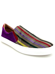 Carica immagine nella Galleria, ROJAS Slip Iris Flex - MOCASSINO SUPER FLEX IN CAMOSCIO VIOLA ABBINATO A TESSUTO TRASPIRANTE A RIGHE MULTICOLORE SUOLA CON CASSETTA IN RESINA DI GOMMINA NERA FLEX