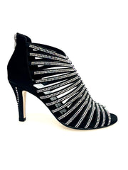 Carica immagine nella Galleria, ELSY Plus (L7) - Sandalo a Tronchetto Da Donna in Raso Seta Nero Con Swarovski Boreali e Tacco a Spillo Largo Basso