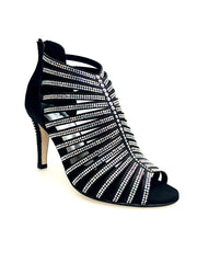 Carica immagine nella Galleria, ELSY Plus (L7) - Sandalo a Tronchetto Da Donna in Raso Seta Nero Con Swarovski Boreali e Tacco a Spillo Largo Basso