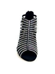 Carica immagine nella Galleria, ELSY Plus (L7) - Sandalo a Tronchetto Da Donna in Raso Seta Nero Con Swarovski Boreali e Tacco a Spillo Largo Basso