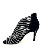 Carica immagine nella Galleria, ELSY Plus (L7) - Sandalo a Tronchetto Da Donna in Raso Seta Nero Con Swarovski Boreali e Tacco a Spillo Largo Basso