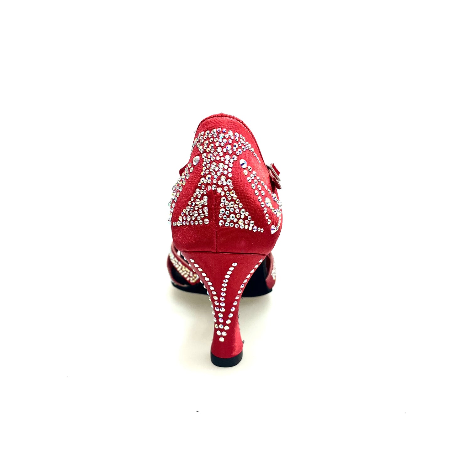 Sandalo da donna Camila Superb L13 in raso di seta rossa con Swarovski Boreali e tacco a rocchetto, elegante scarpa da ballo.