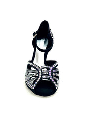 Carica immagine nella Galleria, DADA Diamond (L5) - Scarpa da Ballo in Raso Seta Nero Con Swarovski Boreali e Tacco a Rocchetto