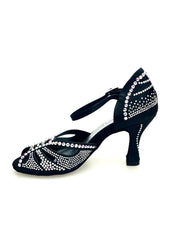 Carica immagine nella Galleria, DADA Diamond (L5) - Scarpa da Ballo in Raso Seta Nero Con Swarovski Boreali e Tacco a Rocchetto