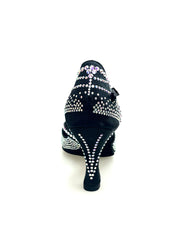 Carica immagine nella Galleria, DADA Diamond (L5) - Scarpa da Ballo in Raso Seta Nero Con Swarovski Boreali e Tacco a Rocchetto