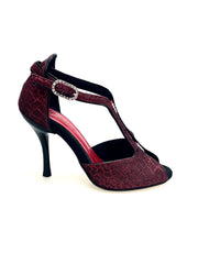 Load image into Gallery viewer, Fascino (401) - Scarpa da Donna in Sunseet Rosso Profili neri Tacco a Spillo Smaltato Nero