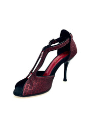 Load image into Gallery viewer, Fascino (401) - Scarpa da Donna in Sunseet Rosso Profili neri Tacco a Spillo Smaltato Nero