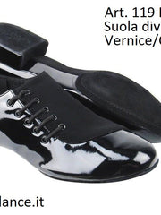 Load image into Gallery viewer, Pablo 852L (MS19) - Scarpa da Uomo Stringata in Vernice Nera e Camoscio Nero Forma tonda Suola Divisa Flex