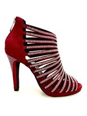 Carica immagine nella Galleria, ELSY Plus (LP7) - Sandalo a Tronchetto Da Donna in Morbido Camoscio Rosso Con Swarovski Boreali con Plateau Flex e Tacco Alto a Spillo Largo