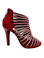 Carica immagine nella Galleria, ELSY Plus (LP7) - Sandalo a Tronchetto Da Donna in Morbido Camoscio Rosso Con Swarovski Boreali con Plateau Flex e Tacco Alto a Spillo Largo