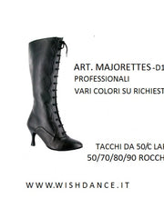 Carica immagine nella Galleria, Stivale alto in pelle nera Wishdance con alamari, lacci e apertura frontale, sotto al ginocchio, stile elegante e alla moda.