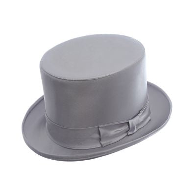 Cappello cilindro da uomo in raso di seta grigio chiaro, alta qualità, ideale per sposo, prodotto da Wish Dance Shop.