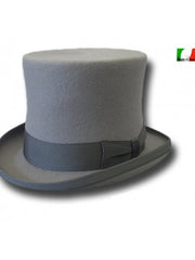 Carica immagine nella Galleria, BYRON - Cappello a Cilindro in Feltro di Pura Lana Merinos Grigio Top Quality Fascia Grigia foderato in pelle rivestita in raso ORDINALO ANCHE SE NON IN MAGAZZINO SARA' REALIZZATO PER TE