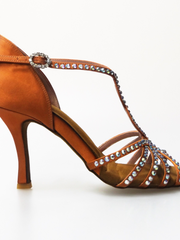 Load image into Gallery viewer, Scarpa da donna Infinity BI-Flex in raso seta bronzo con Swarovski parziali avanti e suola extraflex per danza competitiva