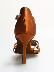 Load image into Gallery viewer, Scarpa da donna Infinity BI-Flex in raso seta bronzo con Swarovski parziali, suola extraflex per competizioni, vista posteriore.