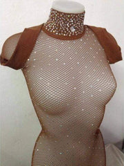 Carica immagine nella Galleria, Swarovski Tuta Dolcevita Professionale in Rete con Occhiello e Swarovski Luxury