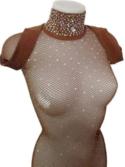 Carica immagine nella Galleria, Swarovski Tuta Dolcevita Professionale in Rete con Occhiello e Swarovski Luxury