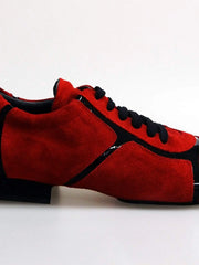 Load image into Gallery viewer, Scarpa da uomo Antony 115 Wish Dance Shop in camoscio rosso con inserti in vernice nera, stile sneakers elegante e moderno