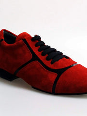 Load image into Gallery viewer, Sneaker Antony 115 da uomo in camoscio rosso con inserti in vernice nera, scarpa moderna e di tendenza.