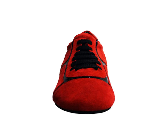 Sneaker Antony 115 da uomo in camoscio rosso con dettagli in vernice nera, scarpa elegante e sportiva in stile casual
