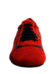 Load image into Gallery viewer, Sneaker Antony 115 da uomo in camoscio rosso con dettagli in vernice nera, scarpa elegante e sportiva in stile casual