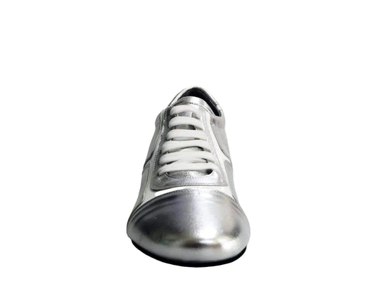 Sneaker Antony 115 Wish Dance Shop in pelle argento con inserti in vernice bianca, scarpa da uomo elegante e moderna
