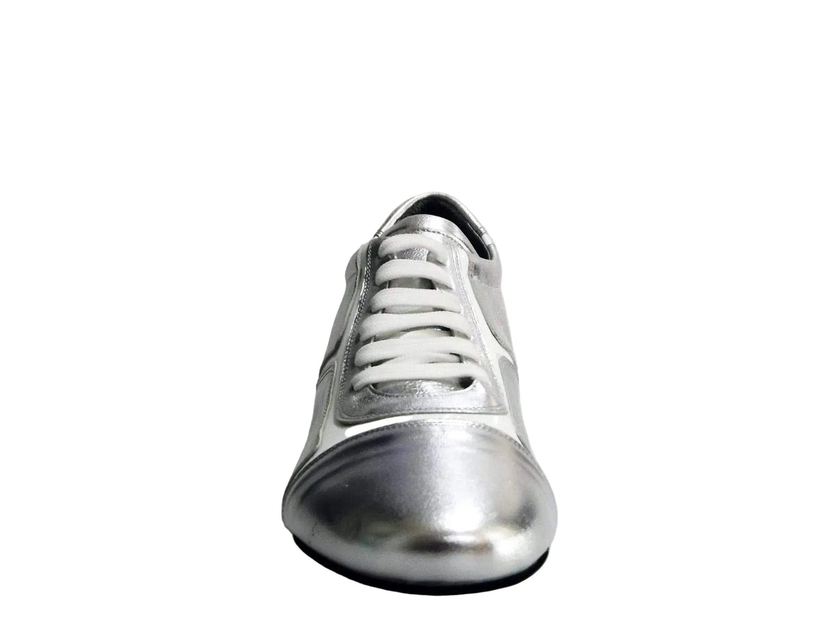 Sneaker Antony 115 Wish Dance Shop in pelle argento con inserti in vernice bianca, scarpa da uomo elegante e moderna