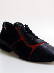 Load image into Gallery viewer, Sneaker Antony 115 Wish Dance Shop in pelle nera con inserti in vernice rossa, scarpa da uomo elegante e sportiva