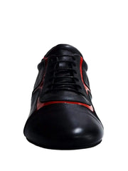 Load image into Gallery viewer, Sneaker Antony 115 da uomo in pelle nera con inserti in vernice rossa, scarpa sportiva elegante e moderna.