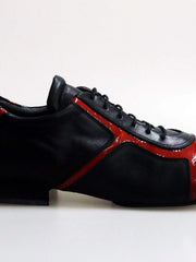 Load image into Gallery viewer, Sneaker Antony 115 donna in pelle nera con inserti in vernice rossa, scarpa da uomo elegante e sportiva