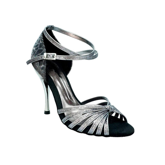 Scarpa da ballo Wish Dance Shop Pepa 210/7 in glitter carbon e sunset carbon, con tacco slim laminato e fascette in camoscio