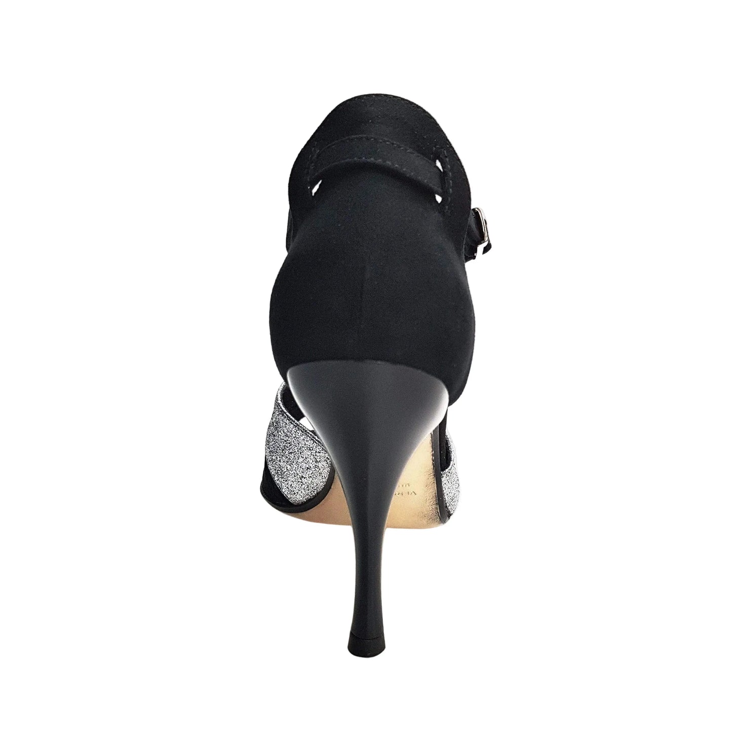 Scarpa da donna Anastasia (403) in camoscio nero e glitter argento, con design elegante e dettagli scintillanti.