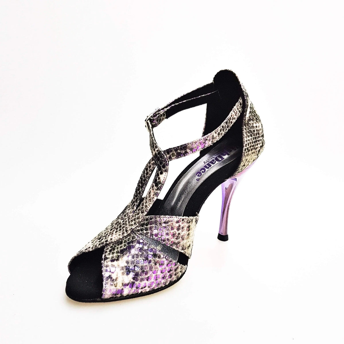 Scarpa da donna Anastasia (403) in materiale hologram python, Wish Dance Shop, dettagli lucidi e stile elegante.