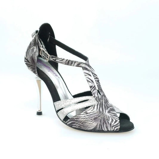Scarpa da donna Artemide (404) in Giungla grigia con dettagli glitter argento, perfetta per look eleganti e alla moda.