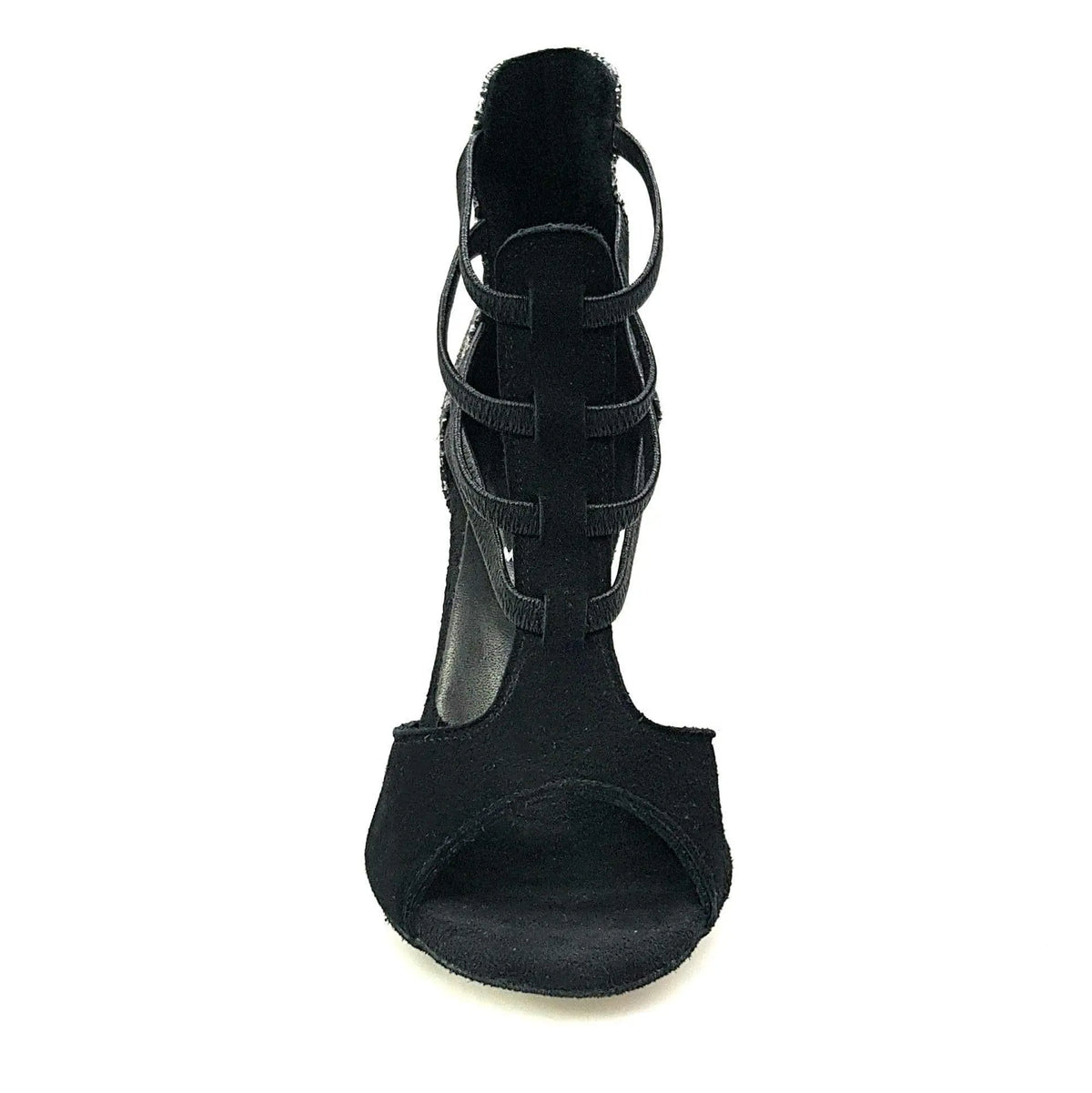 Sandalo donna Lilith in camoscio nero con tacco e tallone in pitone argento, scarpa elegante Wish Dance Shop.