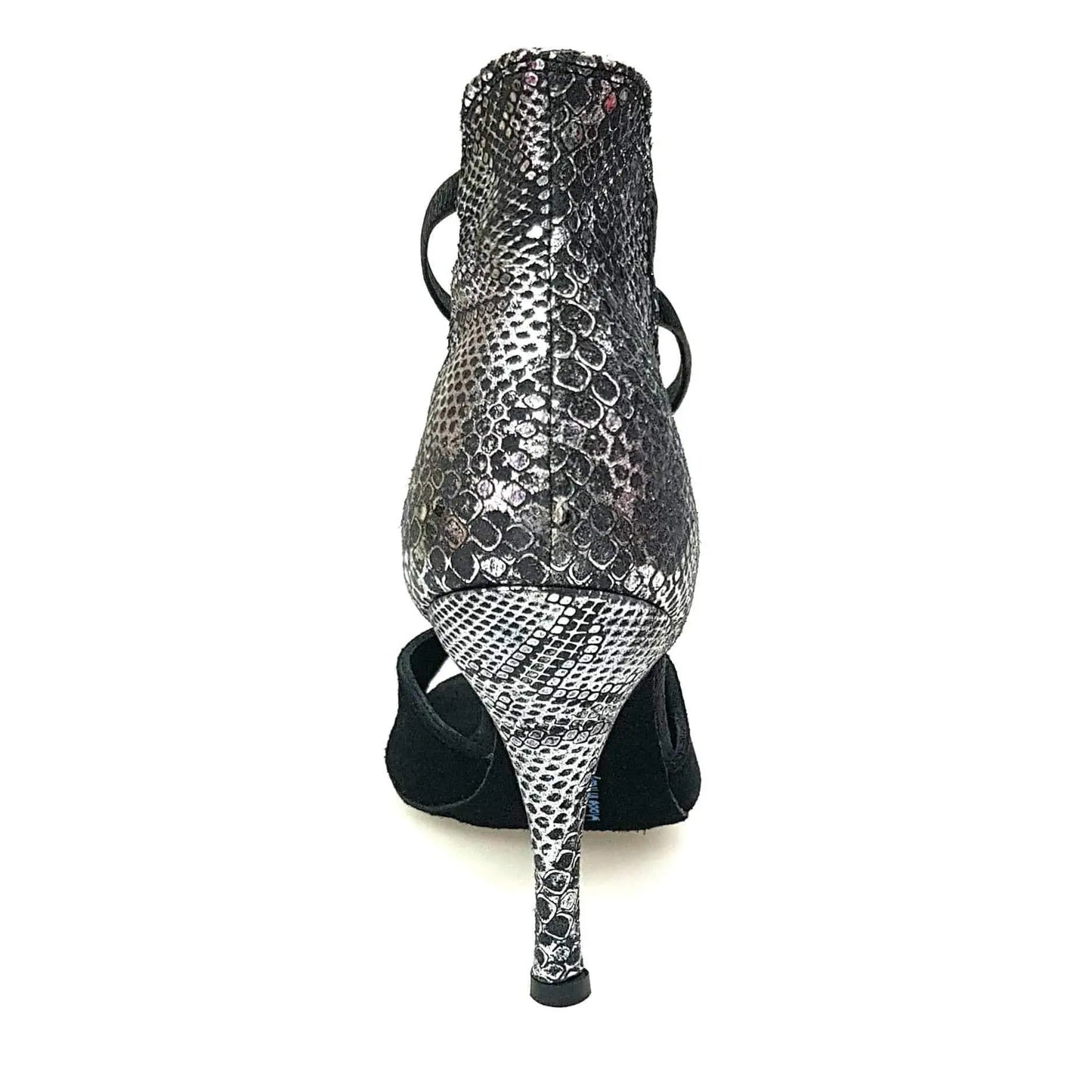 Sandalo donna Lilith Wish Dance Shop in camoscio nero con tacco e dettaglio in pitone argento, elegante scarpa estiva.