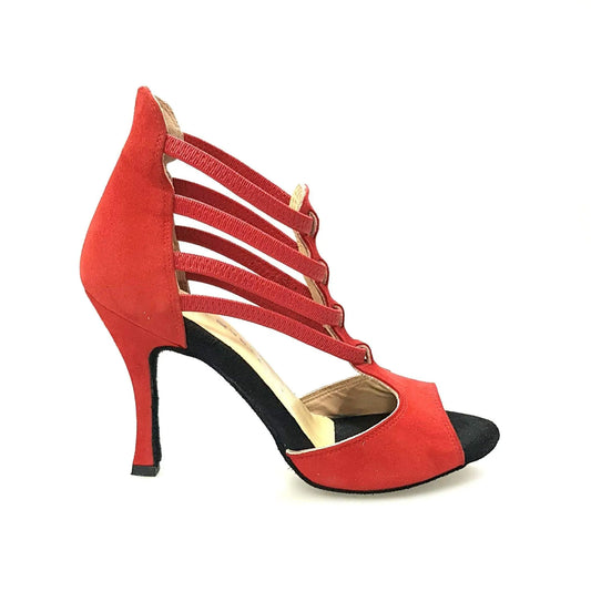 Sandalo da donna Lilith (460) in camoscio rosso con tacco a rocchetto, scarpa Wish Dance Shop.
