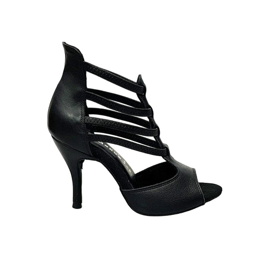 Sandalo da donna Lilith (460) in pelle nera con tacco a spillo, scarpa elegante Wish Dance Shop, vista frontale.