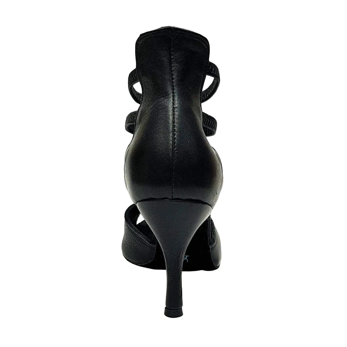 Sandalo da donna Lilith in pelle nera con tacco a spillo, scarpa Wish Dance Shop, dettaglio di design elegante.