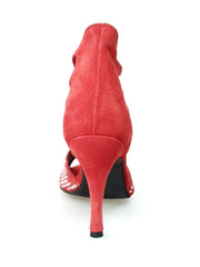 Carica immagine nella Galleria, Lioness Red Silver (460PW) - Sandalo da Donna in Camoscio Rosso con Borchiette Rosse/Argento e Zanne in metallo e tacco a spillo rivestito in Camoscio Rosso Wish Dance Shop