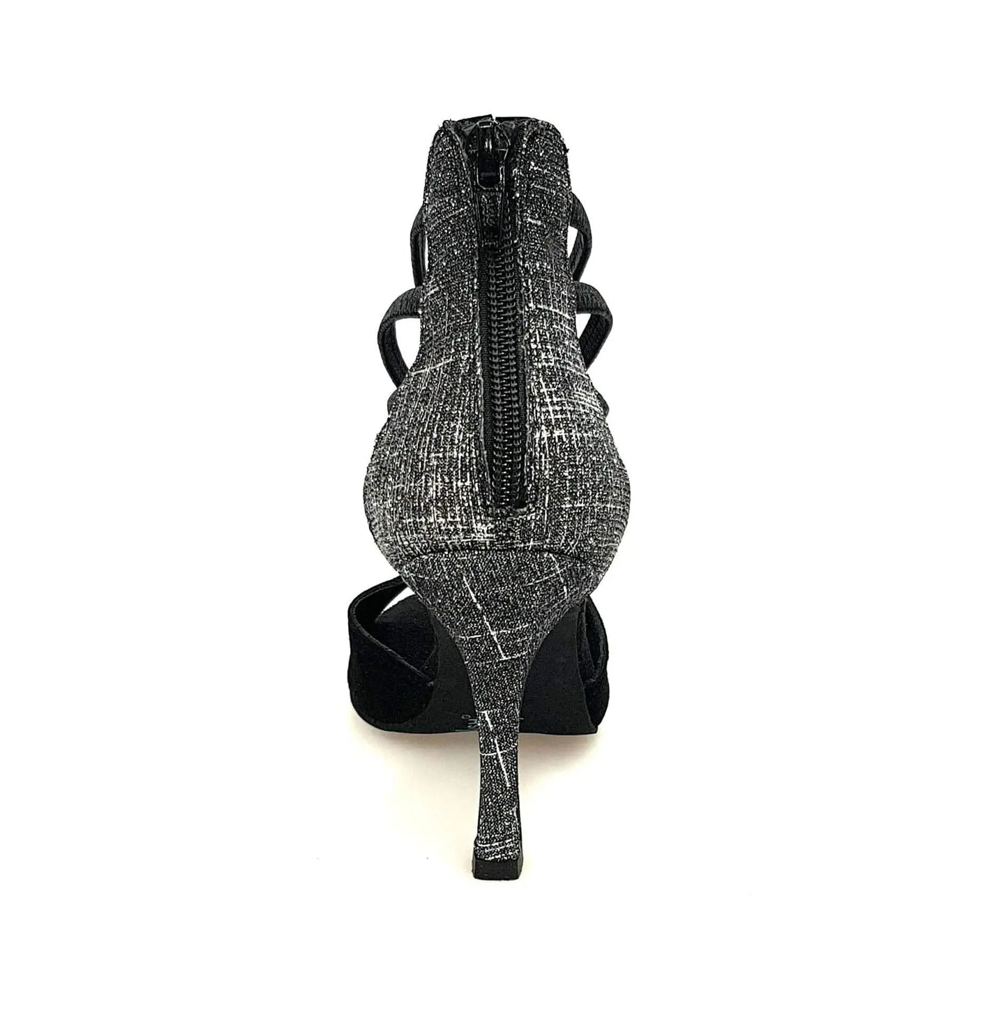 Sandalo donna Lilith Zip in camoscio nero con tacco rivestito in fish carbon, tallone e dettagli eleganti.