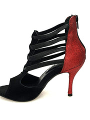 Load image into Gallery viewer, Wish Dance Shop 460 zip Camoscio Nero e Glitter Rosso